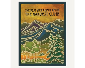 Hardest Climb Wall Art | Mountain Landscape Art Print | Arts & Crafts Style Poster | Inspirational Adventure Decor | Colorado Mountain Art