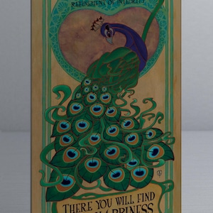 Peacock Wall Art | Art Nouveau Peacock Print | Arts & Crafts Style Bird Art | Inspirational Nature Wall Decor Metal Art Print