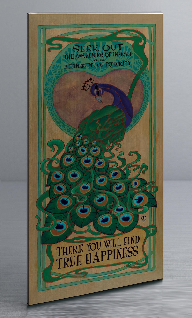 Peacock Wall Art | Art Nouveau Peacock Print | Arts & Crafts Style Bird Art | Inspirational Nature Wall Decor Metal Art Print