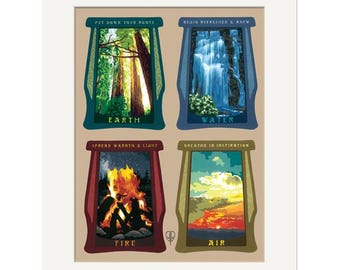 Four Elements Wall Art | The Four Elementals | Air Earth Fire Water | The Four Elements Poster | Meditation Spiritual Decor