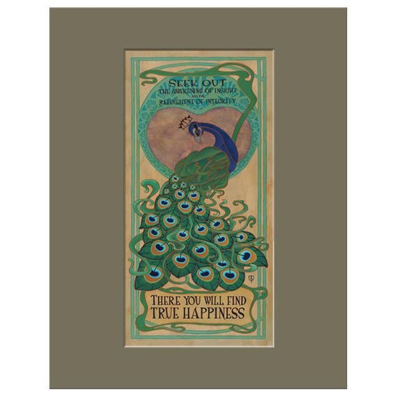 Peacock Wall Art | Art Nouveau Peacock Print | Arts & Crafts Style Bird Art | Inspirational Nature Wall Decor