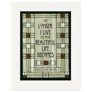 FLW: Longer I Live Wall Art | Frank Lloyd Wright Quote Poster | Arts & Crafts Prairie Style Art Print | Mission Style Inspirational Decor