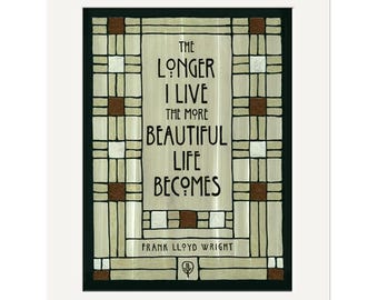 FLW: Longer I Live Wall Art | Frank Lloyd Wright Quote Poster | Arts & Crafts Prairie Style Art Print | Mission Style Inspirational Decor