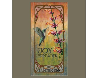 Hummingbird Wall Art | Art Nouveau Hummingbird Print | Botanical Nature Decor | Inspirational Bird Artwork | Vintage Poster Style Art