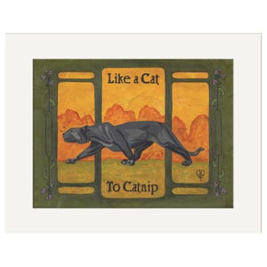 Like a Cat to Catnip Wall Art | Marblehead Pottery Style Cat Art Print | Arts & Crafts Art Nouveau Poster | Black Cat Decor
