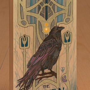 Raven Wall Art | Art Nouveau Raven Print | Norse Mythology Bird Art | Viking Inspired Nature Decor Wooden Plaque