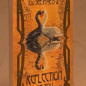 Swan Wall Art | Art Nouveau Swan Print | Rumi Quote Love Art | Romantic Bird Wall Decor | Reflection of You Artwork Wooden Plaque