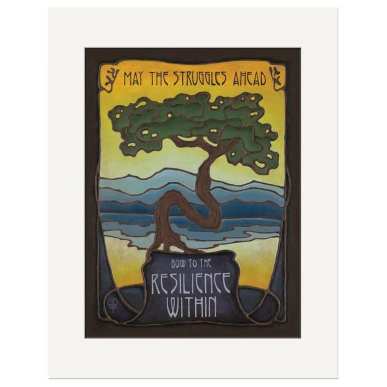 Resilience Within Wall Art | Inspirational Tree Art Print | Arts & Crafts Style Poster | Motivational Nature Decor | Strength Artwork Matted Print