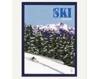Ski Colorado Wall Art | Colorado Ski Poster | Rocky Mountain Skiing Art Print | Colorado Winter Sports Decor | Skier Mountain Landscape