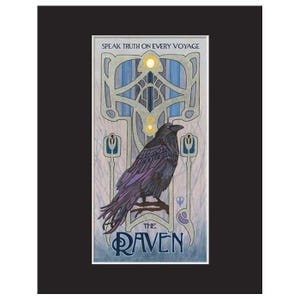 Raven Wall Art | Art Nouveau Raven Print | Norse Mythology Bird Art | Viking Inspired Nature Decor Matted Print