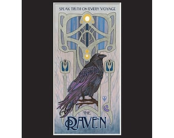 Raven Wall Art | Art Nouveau Raven Print | Norse Mythology Bird Art | Viking Inspired Nature Decor