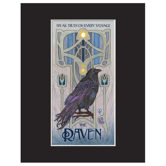 Raven Wall Art | Art Nouveau Raven Print | Norse Mythology Bird Art | Viking Inspired Nature Decor