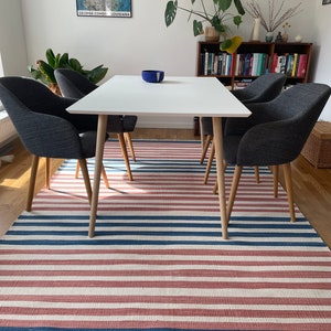 Modern coral and blue striped carpet, cotton kelim carpet, Scandinavian style Rug 180x250 cm, Handwoven carpet 6 x 8 ft, DH-015-B