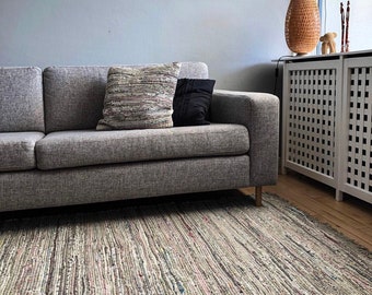 Sustainable grey Pastel rag rug carpet 180 x 250 cm, Handwoven Scandinavian style decor rug 6x8 ft, Reversible, durable CH-KR-005-B