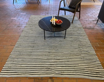 Modern vegan carpet 250 x 300 cm, Sustainable striped rag rug, Handwoven rug 8x10 ft, Scandinavian style, soft rug,  CH-KR-004-D