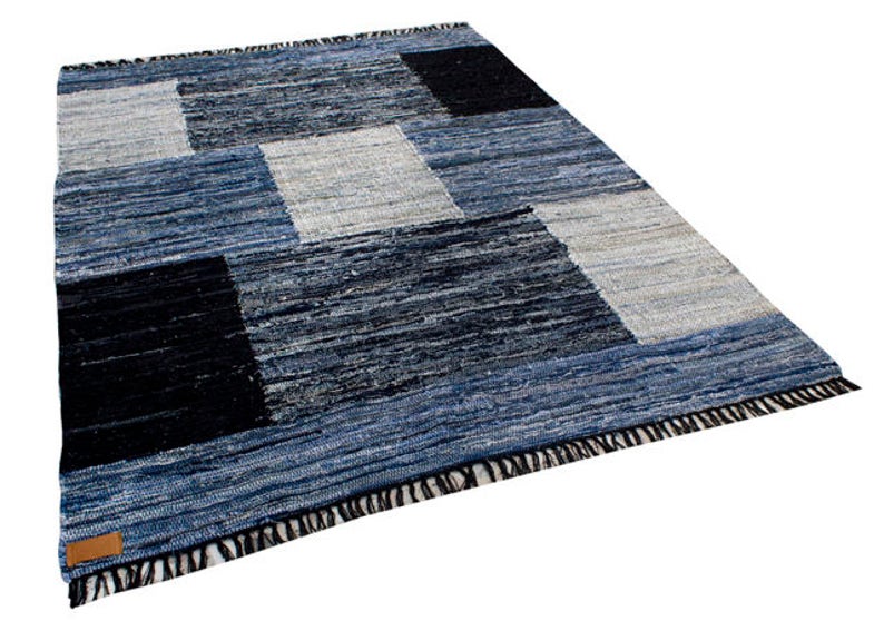Handwoven Denim Carpet 9x12 Ft Scandinavian Rug 270 X 360 Cm Etsy