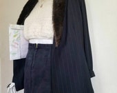 Vintage 90s Ellen Ashley High Waist Black Denim Jean Pencil Midi Skirt W Back Slit