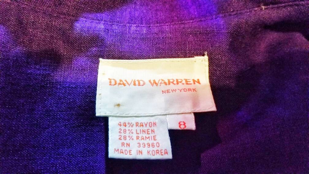 Vintage David Warren Purple Linen Tunic Straight Collar Short - Etsy