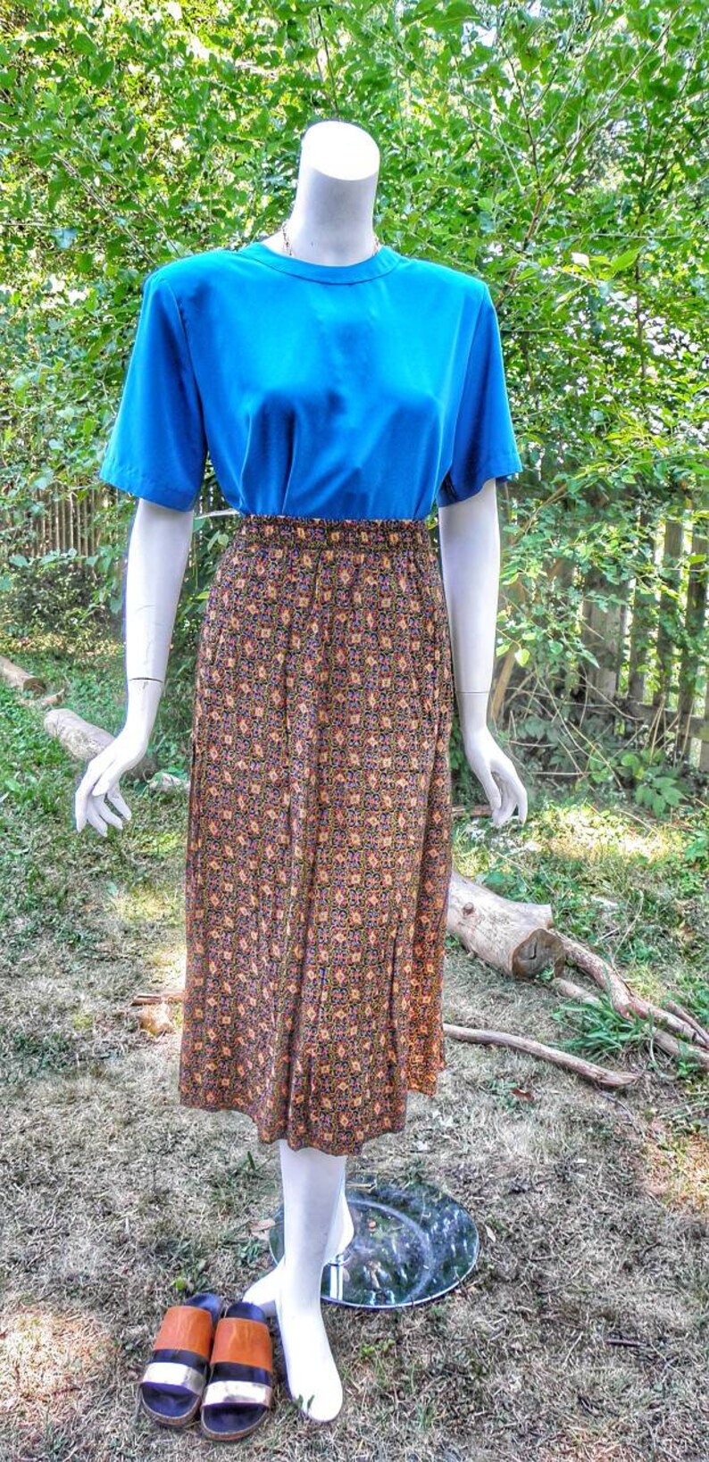 Vintage Maggie McNaughton Plus Size Funky Abstract Print Flare Midi Skirt