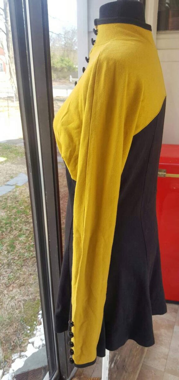 vintage dark yellow long sleeves and high collar dress