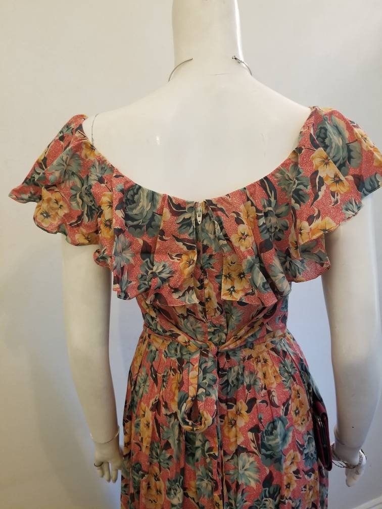 Vintage Oscar De La Renta Ruffle Bottom Floral Maxi Dress W/ - Etsy