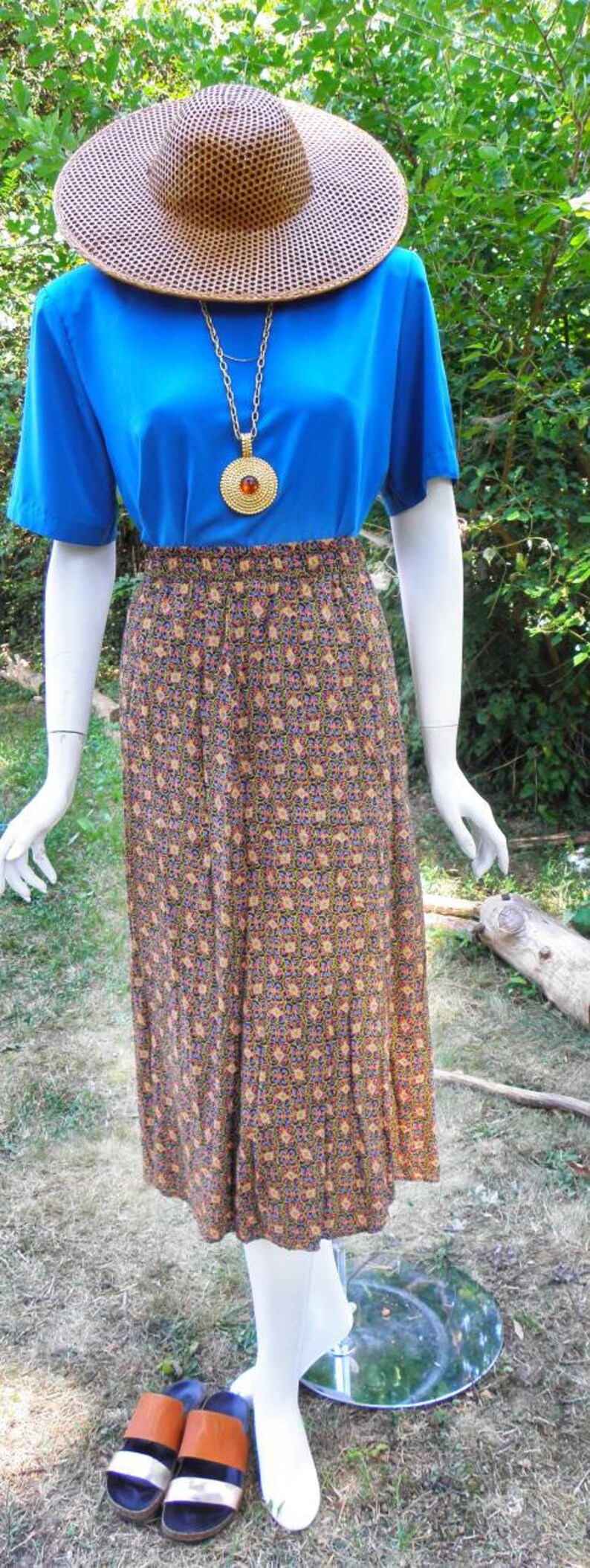 Vintage Maggie McNaughton Plus Size Funky Abstract Print Flare Midi Skirt