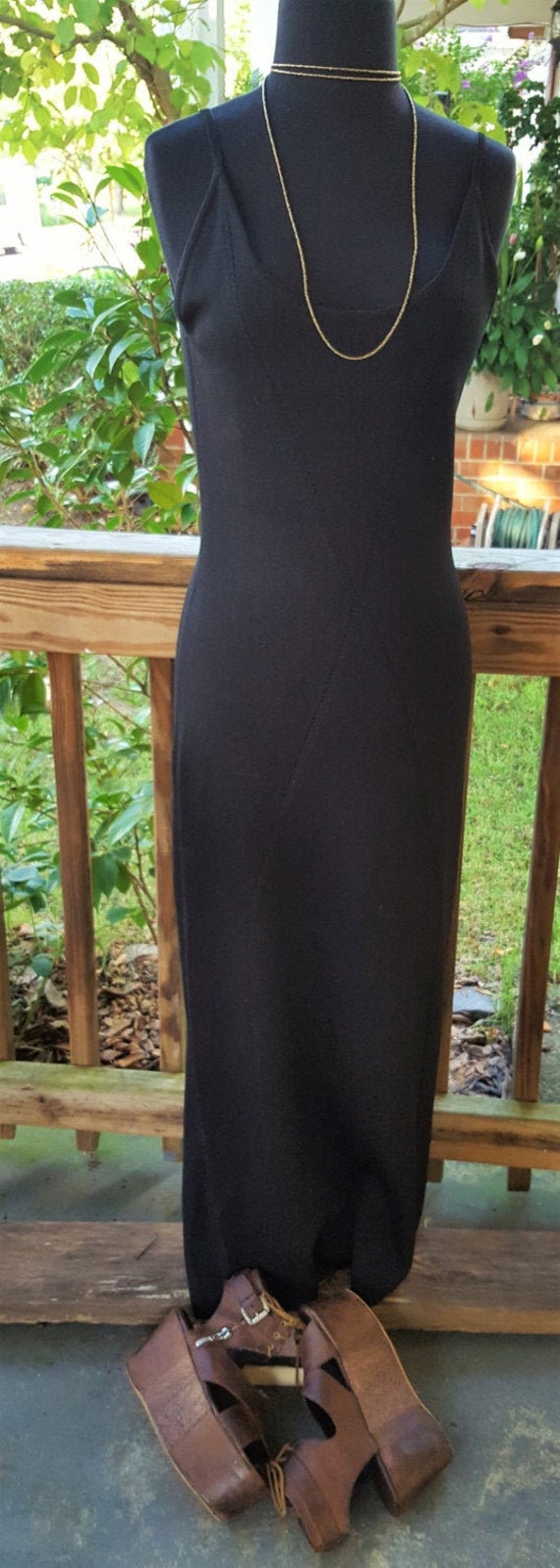 Vintage Boho Willi Smith Black Long Maxi Knit Dres