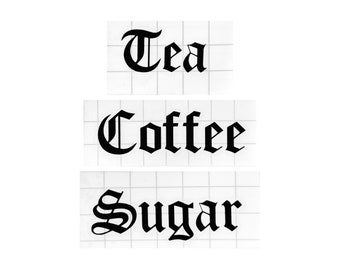 Gothic Kitchen Storage Label Set of 3 Old English Coffee Tea Sugar Vinyl Decal