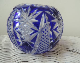 Cobal Blue Round Lead Crystal Vase Vintage German