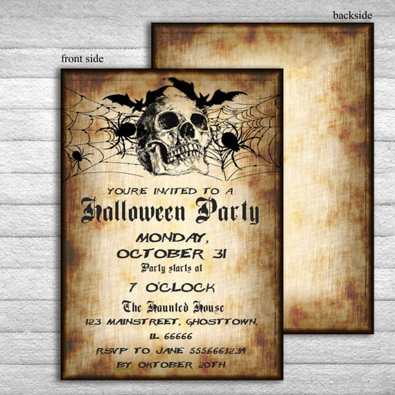 Items Similar To Printable Halloween Invitation Skull Invitations Adult Halloween Party Invites