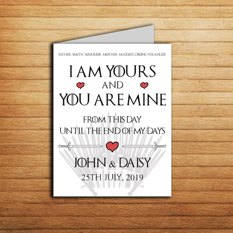 Game Of Thrones Wedding Vows Card Personalised 1st