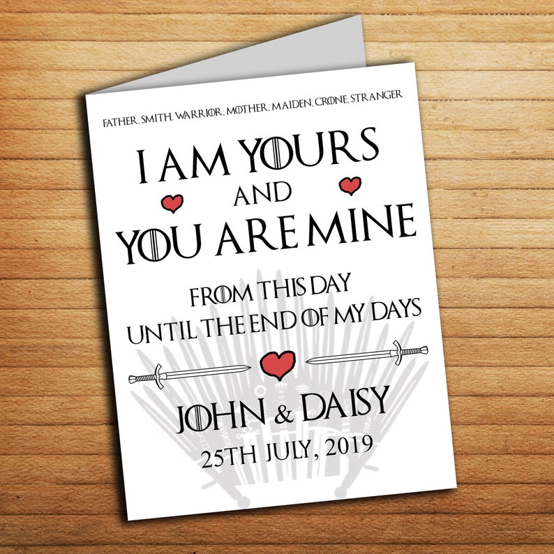 Game Of Thrones Wedding Vows Card Personalised 1st