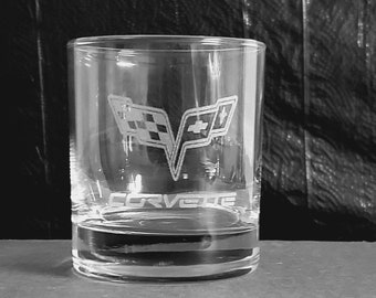 Etched 9  oz. Old Fashioned Whiskey glass-Corvette C6
