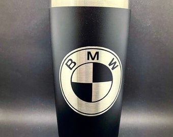 20 oz  etched black Pack Insulated Travel Tumbler with Straw and Lids - BMW