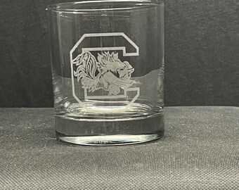 Etched 9 oz. Old Fashioned Whiskey glass-South Carolina Gamecocks