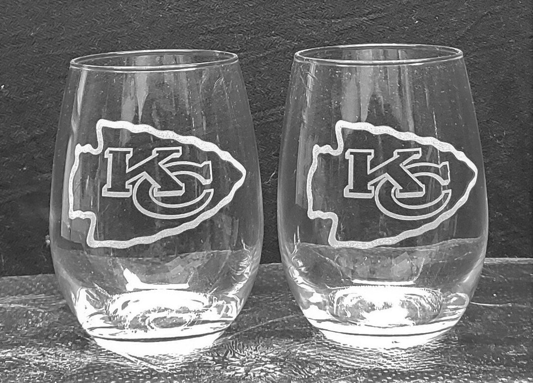 2 Etched Large Stemless Wine Glasses KANSAS CITY CHIEFS Super Etsy
