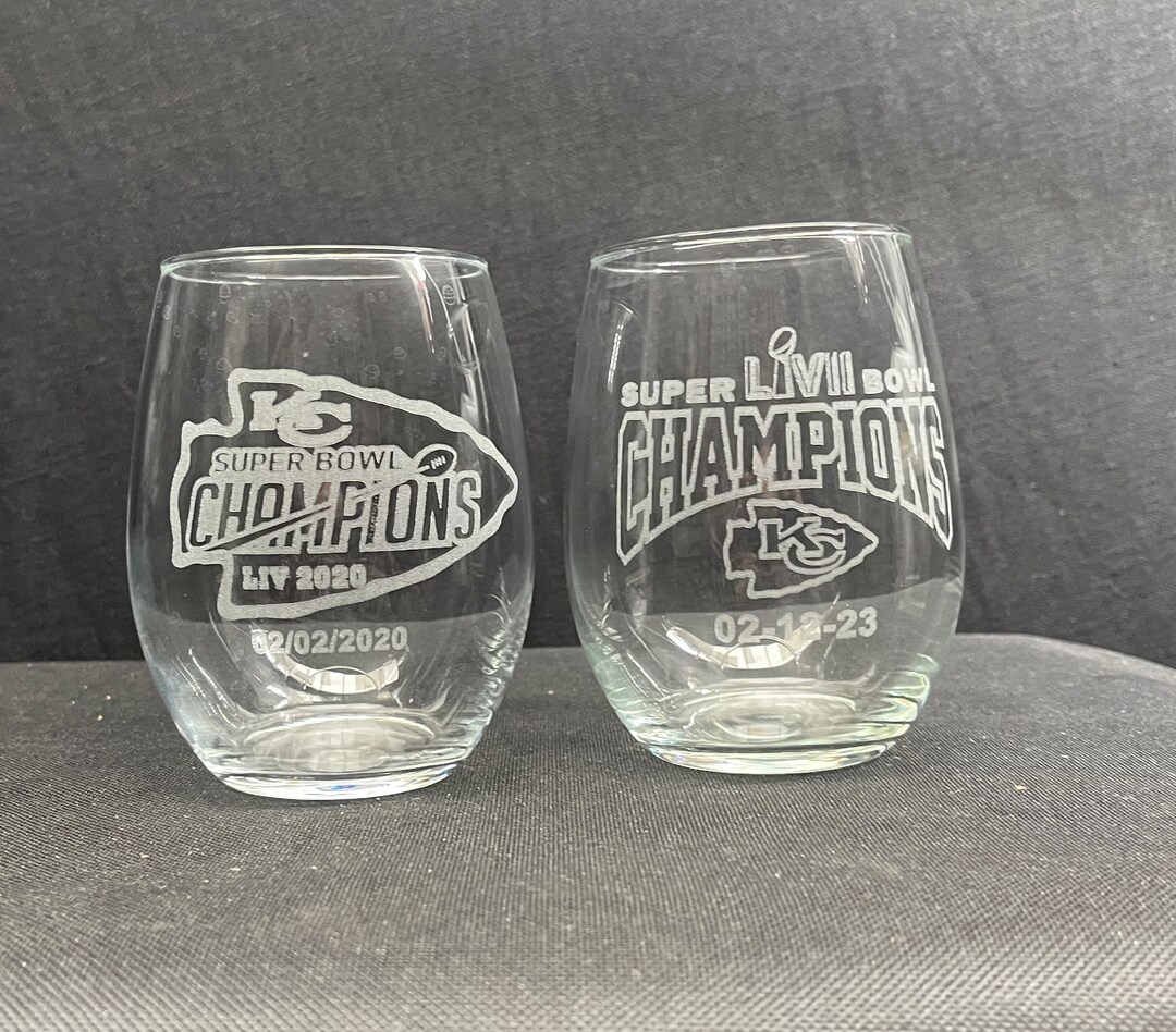 2 Etched Large Stemless Wine Glasses Kansas City Chiefs Etsy UK