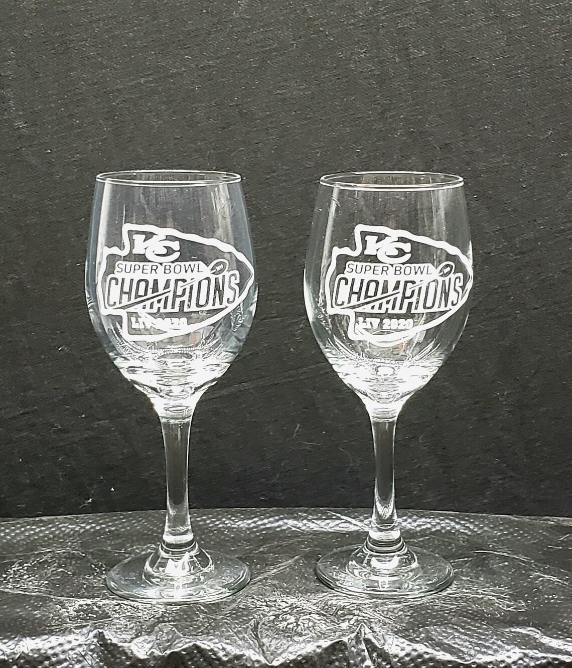 2 etched stem wine glasses Kansas City CHIEFS Super Bowl Etsy
