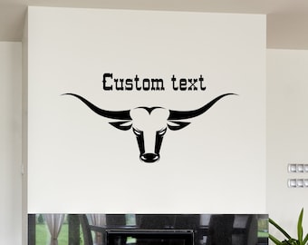 Calcomanía de cabeza de vaca toro, pegatina de montaje de toro, calcomanía personalizada de su nombre, calcomanía de cabeza de vaca, pegatina de calavera, decoración de pared de dirección de cuernos, decoración de caza de rancho