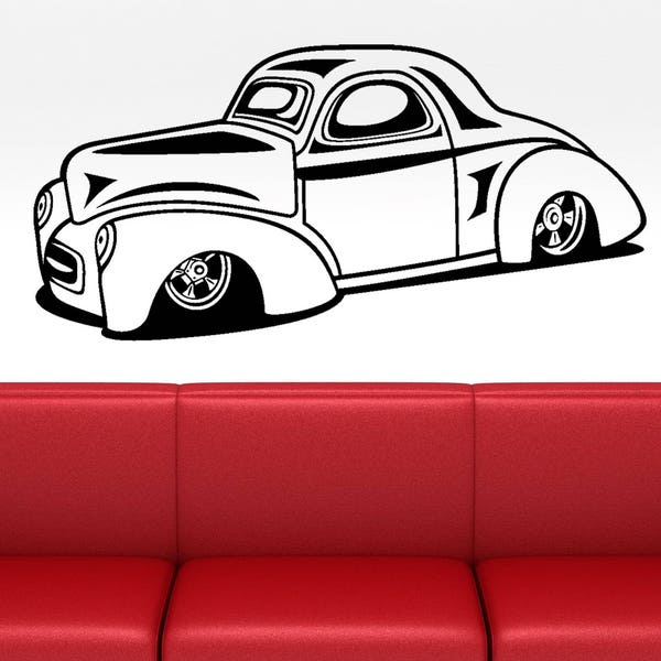 Large Hot rod decal, Hot rod vinyl sticker, 40's Willys decal, hot rod decor, 1940 willys wall art,mancave decal, garage decal, personalized