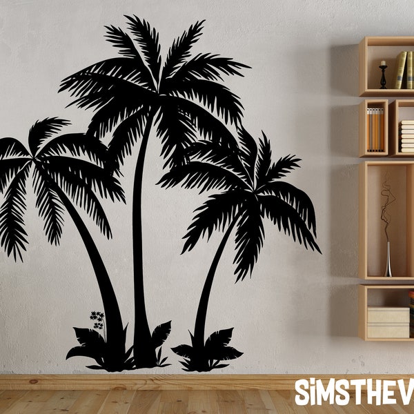 Palm Tree Wall Decal, 3 palm trees vinyl sticker, palm tree décor, tropical décor, large palm tree decal, living room decal, relax décor