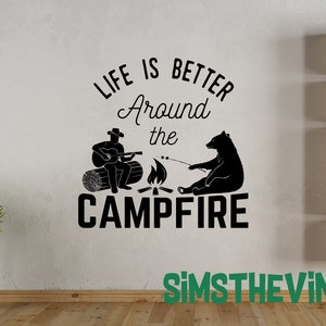 Camping Decal, Life is better around the campfire decal, Bear sticker, Nature Vinyl Sticker, Adventure Decal, Hiking decal, Guitar themed