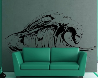 Ocean Big Wave Decal, Beach decal, Hawaiian decal, Surf Decal, Beach decor, Tropical decal, Ocean Wave Vinyl Sticker Wall Decals , B&G