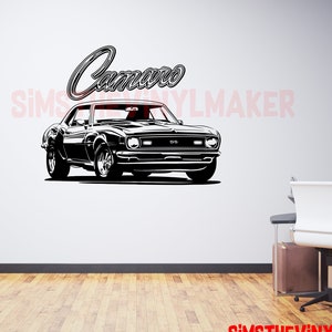 Large Muscle Car decal, Chevy Camaro vinyl sticker, 1968 Camaro decal, 1968 chevy wall art, mancave decal, garage decal, car decal