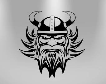 Viking decal, viking head vinyl sticker, viking head decal, viking helmet decor, viking wall art, viking themed room, viking helmet decals