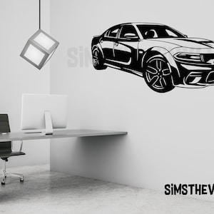 Charger 2020 wall decal, Muscle car office wall decor, Hemi motor car mural, Dad's Anniversary gift, Mancave or Garage car decal