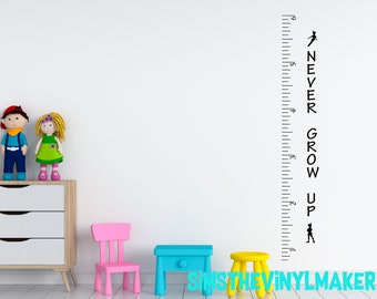 Growth chart ruler decal, rule of evolution sticker, Never grow up growth chart, growth chart nursery, baby shower gift, dorm decal