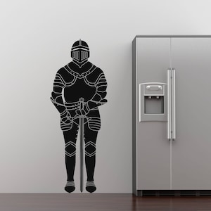 Cavaliere gigante in armatura decalcomania, adesivo da parete cavaliere fantasy, decalcomania tuta d'armi, grande arredamento cavaliere, decalcomania armatura medievale, adesivo cavaliere