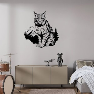 Bobcat large decal, Bobcat & Mountain wall art, Wildcat vinyl Sticker, Lynx Decal, Adventure wall decor, Bobtail sticker, Animal vinyl Decal