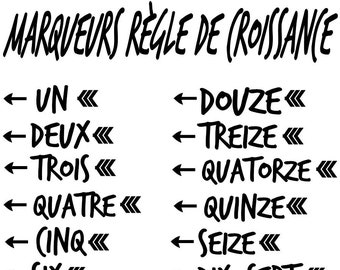 Marqueurs français de diagramme de croissance, 21 autocollants de marqueur de hauteur diagramme de croissance pour enfants, règle croissance